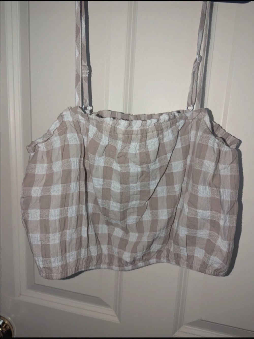 aerie Beige and White Gingham Crop Top
